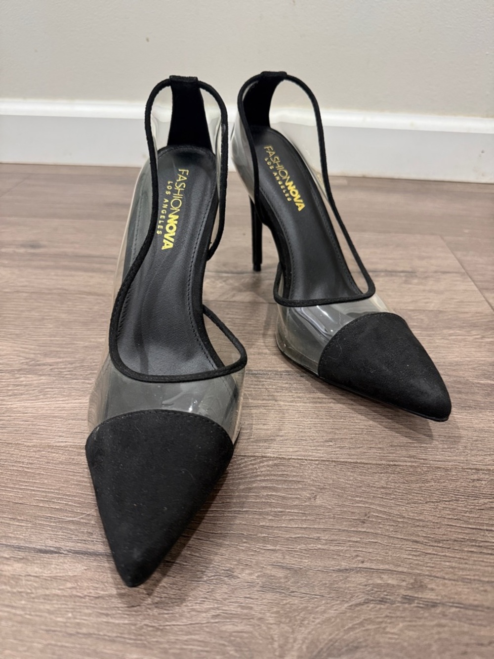 Fashion Nova Black Pointed Clear Pumps